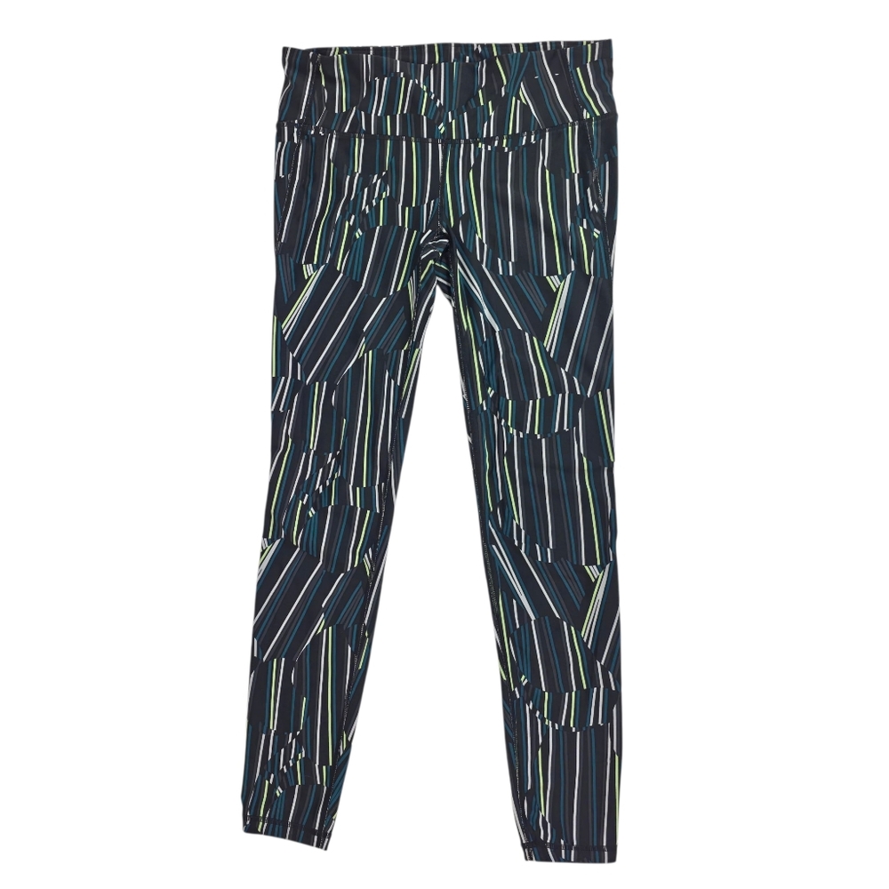 Gap GapFit Striped Geometric Print Leggings Womens Size M Black Green Activewear